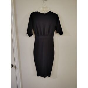 Boohoo Night Womens Black Bodycon Midi Dress Crew Neck Raglan Sleeve Size 6